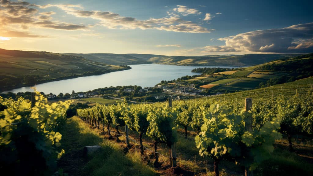 Marsanne-Weinberglandschaft am See – Terroir und Reblandschaft