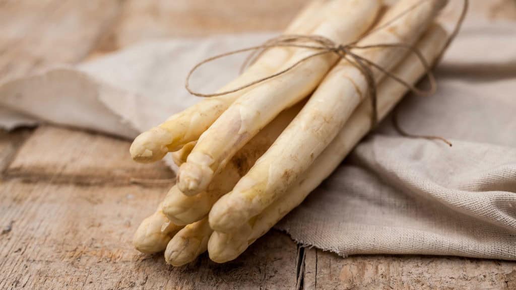 Tied white asparagus - ready for sale or the kitchen