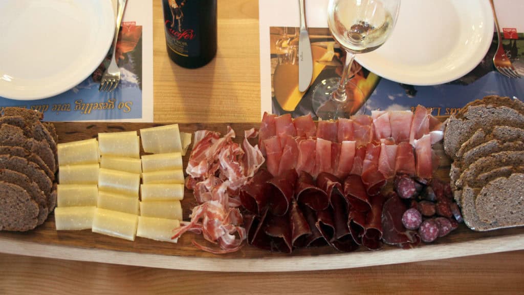 Valais rye bread served with Valais platter - a regional combination of delights