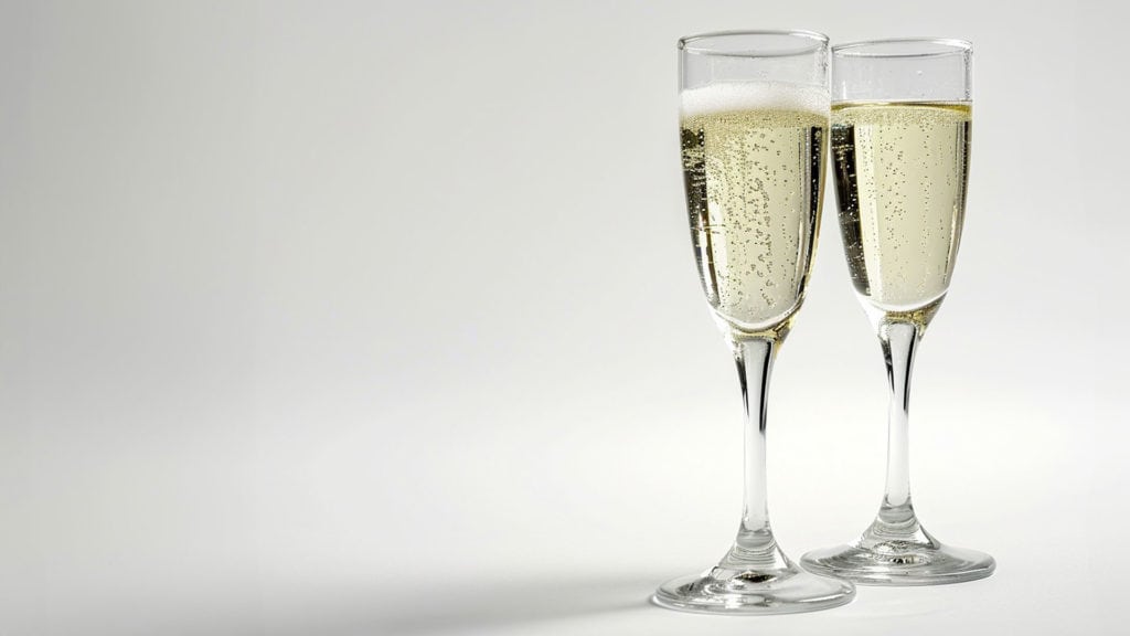 Zwei Champagnergläser nebeneinander – stilvolles Anstossen mit Schaumwein