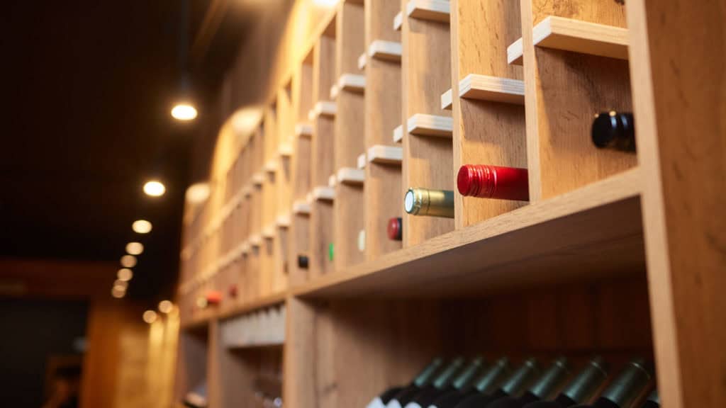 Modernes Weinlager mit systematischer Flaschenaufbewahrung – optimale Reifung