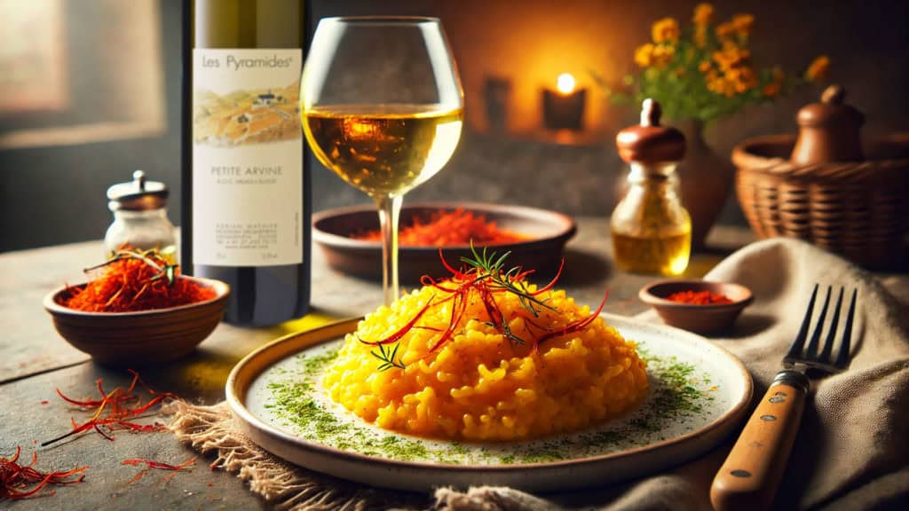 Saffron risotto with Petite Arvine Les Pyramides - Valais wine and saffron