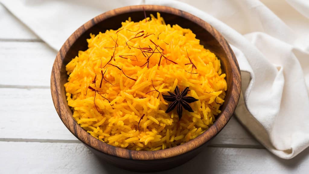 Saffron rice with saffron threads - aromatic Valais dish