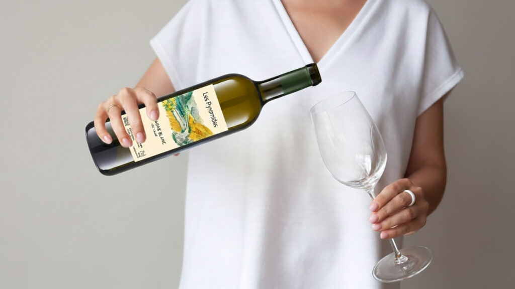 Weissweinflasche und Glas mit Wein, umgeben von Trauben, symbolisiert Nährstoffe aus Wein