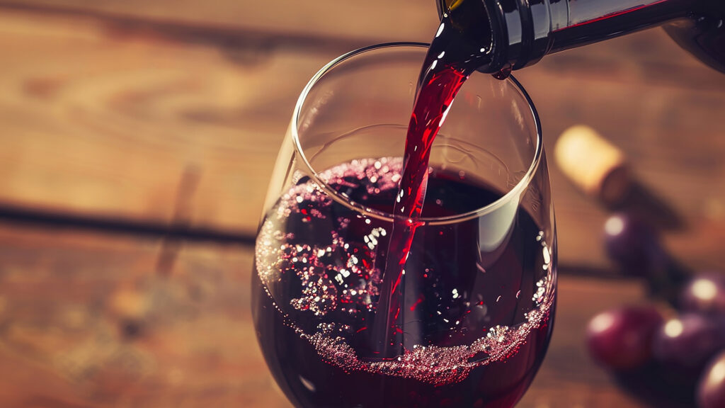 Rotweinglas und Flasche zum Raclette – aromatische Ergänzung