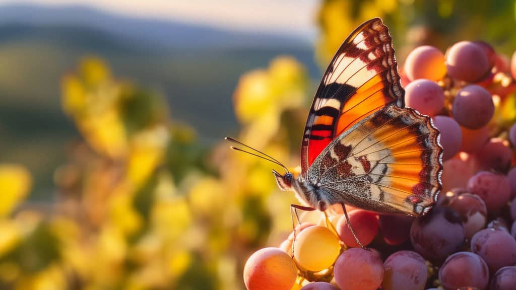 Walliser Natur 70 Bild von einem Schmetterling auf Weintrauben